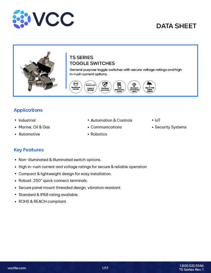 Toggle Switches datasheet